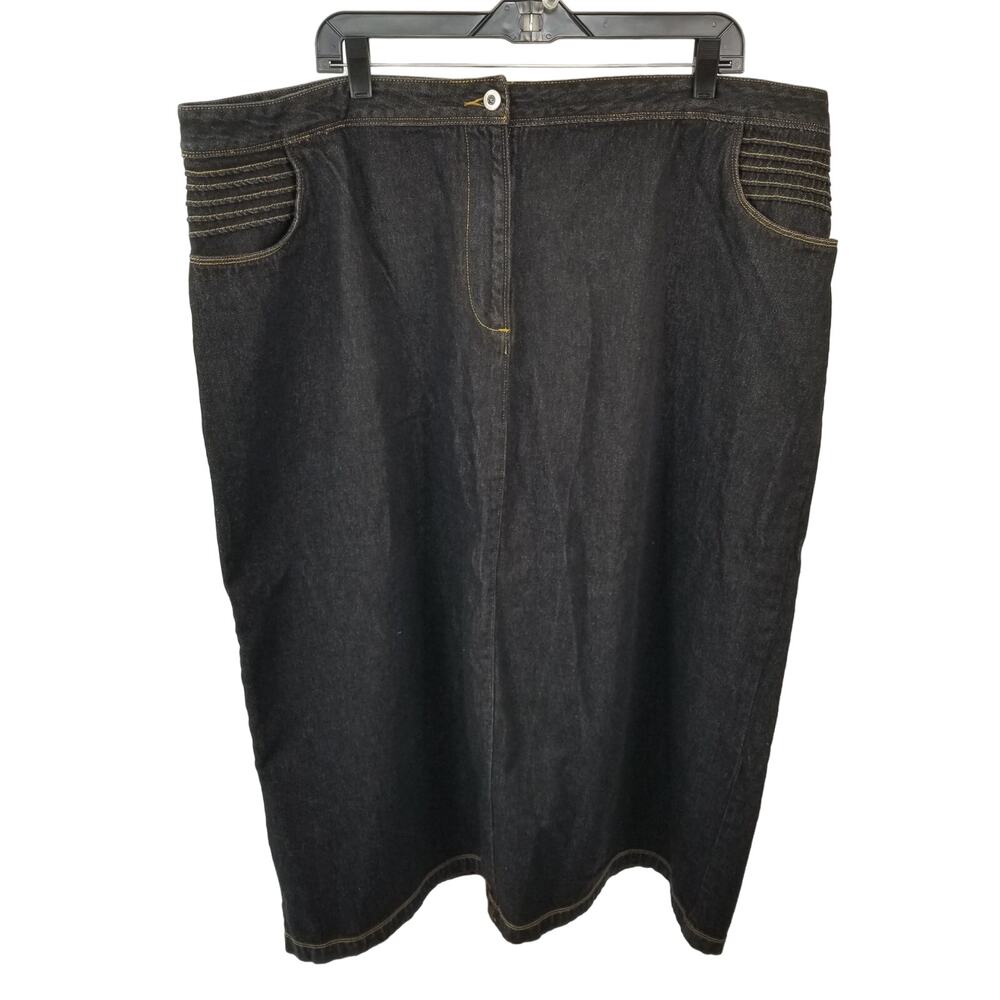 Carolina Blues Black Denim Zip Front Jean Skirt Pockets Vintage EUC Size 26 W